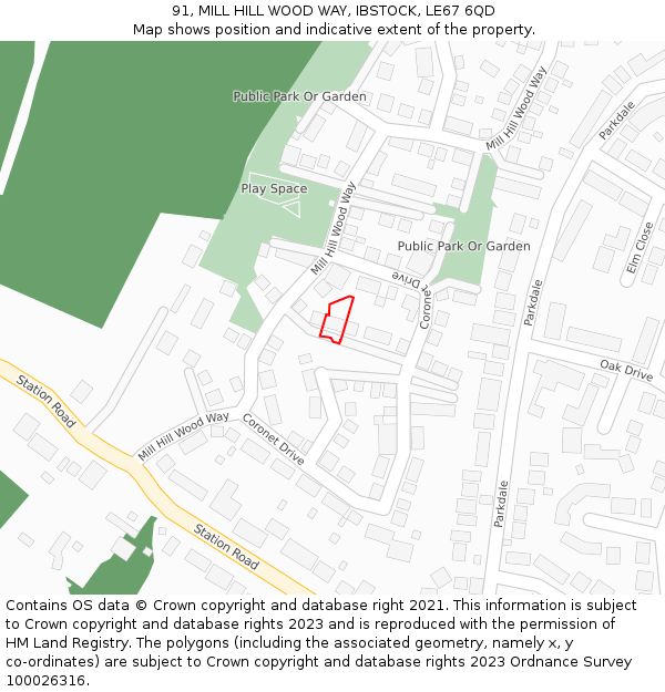 91, MILL HILL WOOD WAY, IBSTOCK, LE67 6QD: Location map and indicative extent of plot