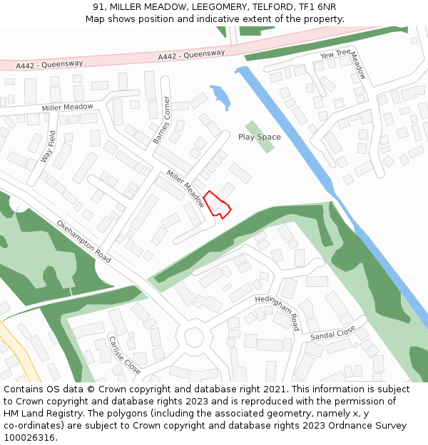 91, MILLER MEADOW, LEEGOMERY, TELFORD, TF1 6NR: Location map and indicative extent of plot