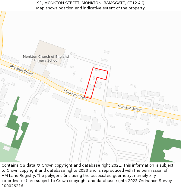 91, MONKTON STREET, MONKTON, RAMSGATE, CT12 4JQ: Location map and indicative extent of plot