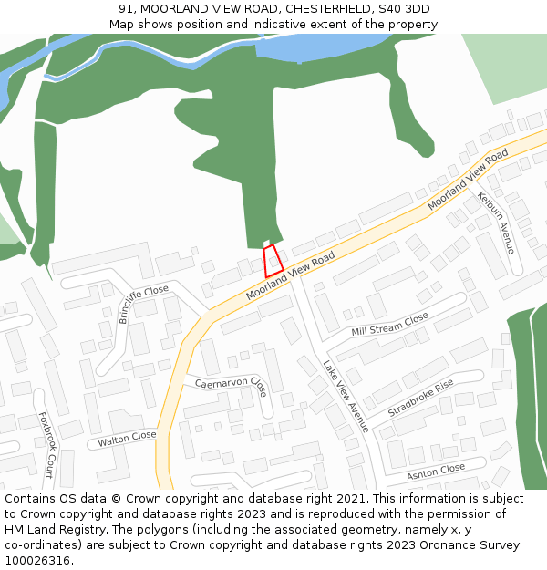 91, MOORLAND VIEW ROAD, CHESTERFIELD, S40 3DD: Location map and indicative extent of plot