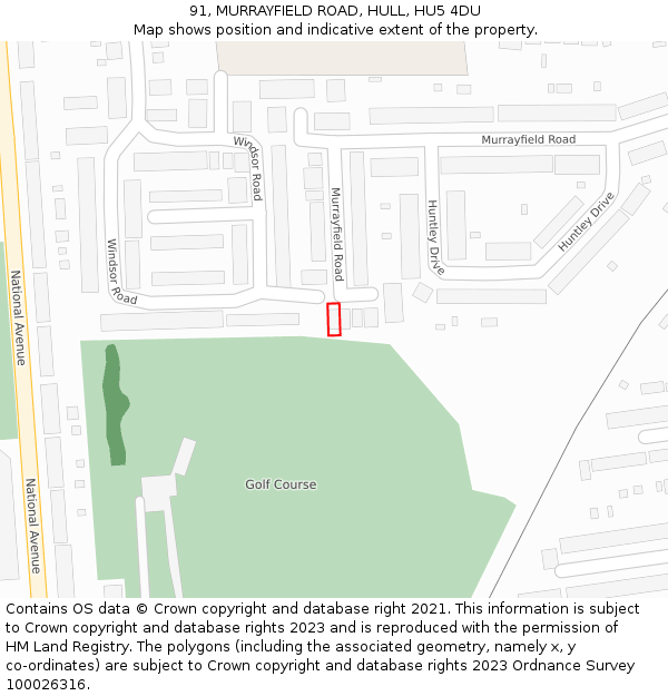 91, MURRAYFIELD ROAD, HULL, HU5 4DU: Location map and indicative extent of plot