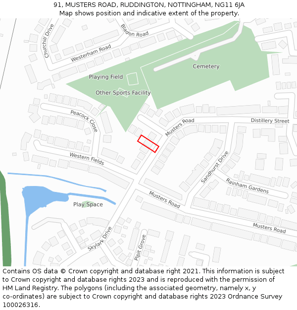 91, MUSTERS ROAD, RUDDINGTON, NOTTINGHAM, NG11 6JA: Location map and indicative extent of plot