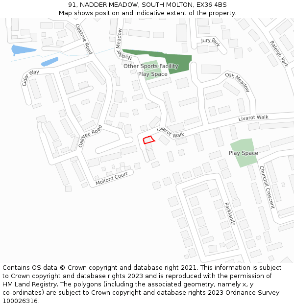 91, NADDER MEADOW, SOUTH MOLTON, EX36 4BS: Location map and indicative extent of plot