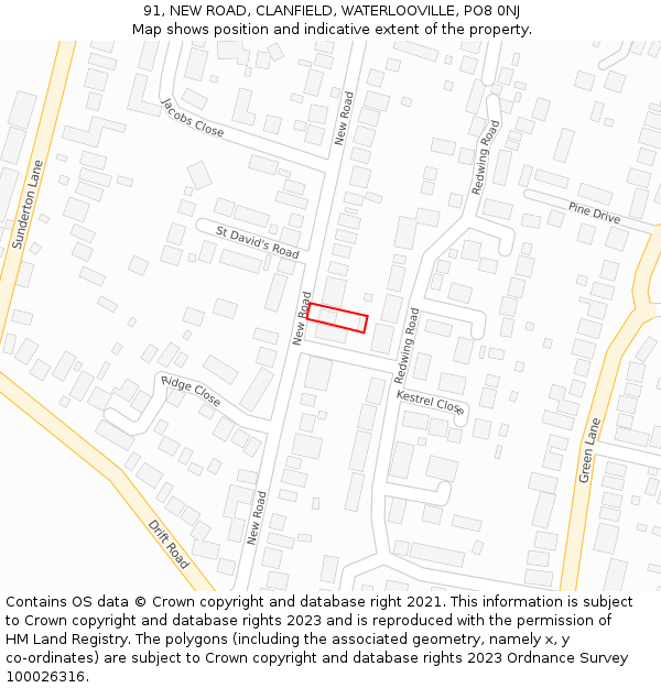 91, NEW ROAD, CLANFIELD, WATERLOOVILLE, PO8 0NJ: Location map and indicative extent of plot