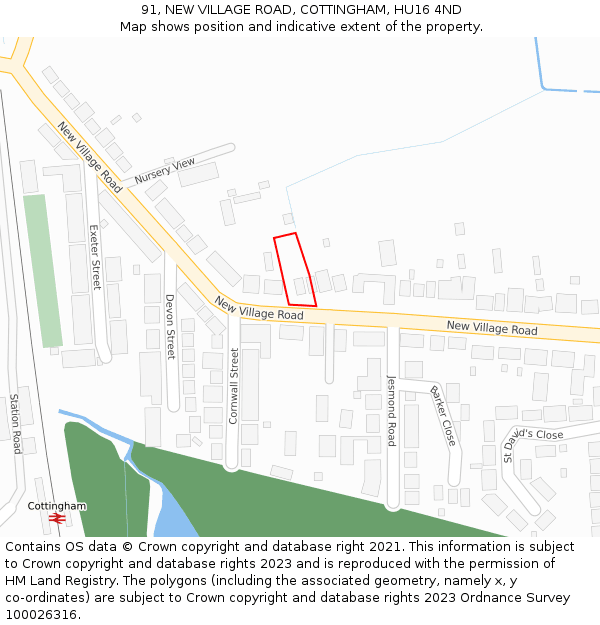 91, NEW VILLAGE ROAD, COTTINGHAM, HU16 4ND: Location map and indicative extent of plot