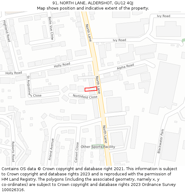 91, NORTH LANE, ALDERSHOT, GU12 4QJ: Location map and indicative extent of plot