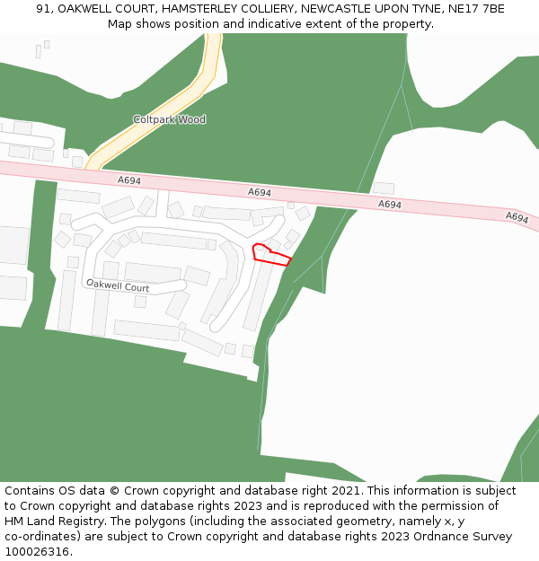 91, OAKWELL COURT, HAMSTERLEY COLLIERY, NEWCASTLE UPON TYNE, NE17 7BE: Location map and indicative extent of plot