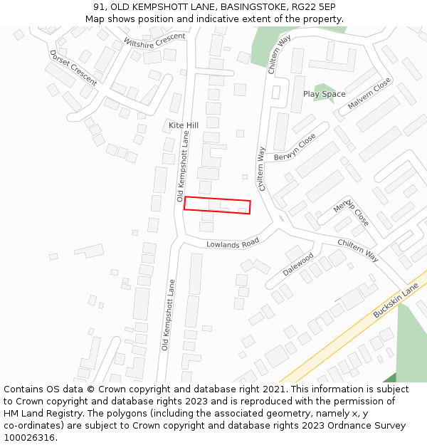91, OLD KEMPSHOTT LANE, BASINGSTOKE, RG22 5EP: Location map and indicative extent of plot