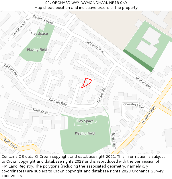 91, ORCHARD WAY, WYMONDHAM, NR18 0NY: Location map and indicative extent of plot