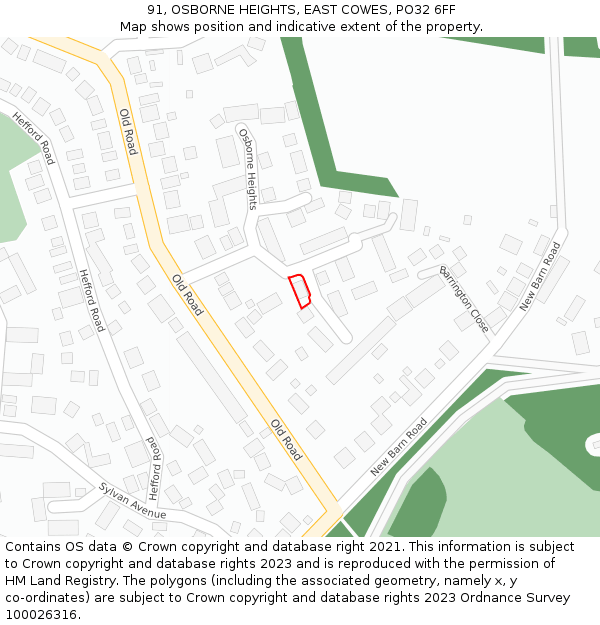 91, OSBORNE HEIGHTS, EAST COWES, PO32 6FF: Location map and indicative extent of plot