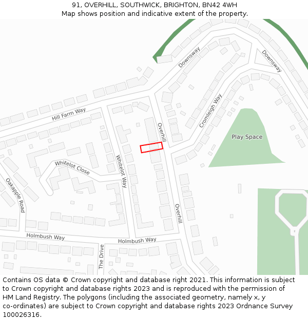 91, OVERHILL, SOUTHWICK, BRIGHTON, BN42 4WH: Location map and indicative extent of plot