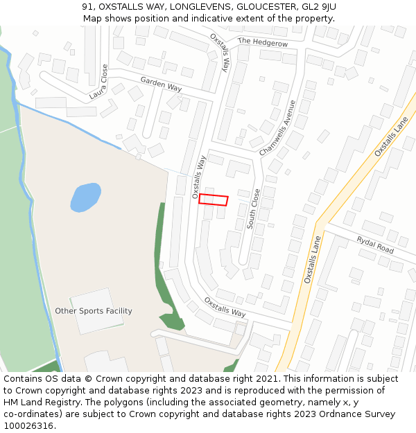 91, OXSTALLS WAY, LONGLEVENS, GLOUCESTER, GL2 9JU: Location map and indicative extent of plot