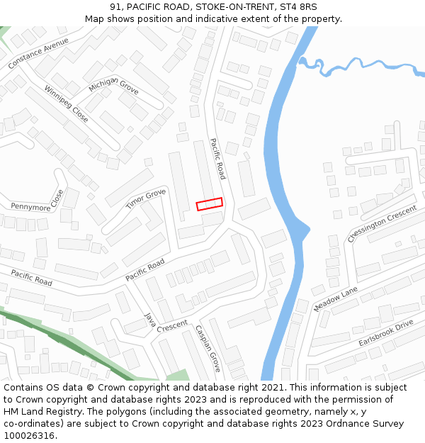 91, PACIFIC ROAD, STOKE-ON-TRENT, ST4 8RS: Location map and indicative extent of plot