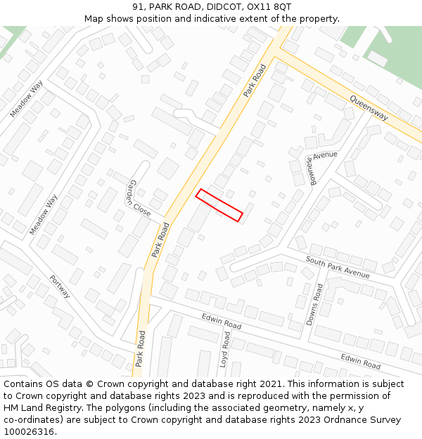 91, PARK ROAD, DIDCOT, OX11 8QT: Location map and indicative extent of plot