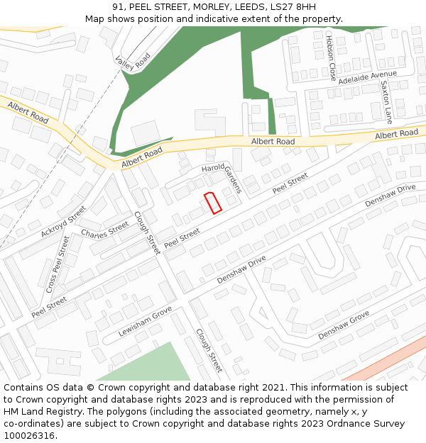 91, PEEL STREET, MORLEY, LEEDS, LS27 8HH: Location map and indicative extent of plot