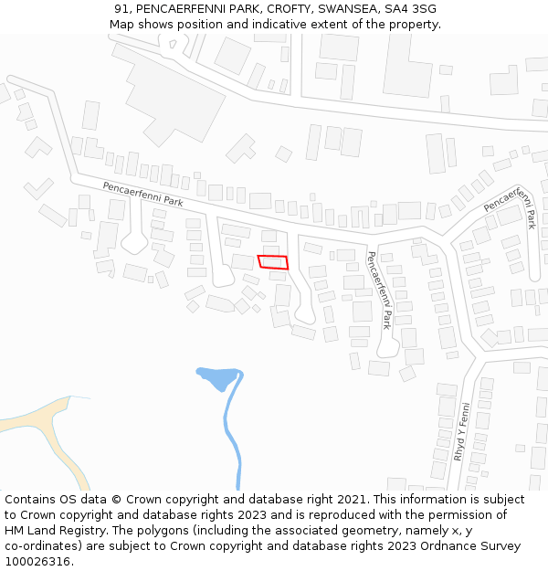 91, PENCAERFENNI PARK, CROFTY, SWANSEA, SA4 3SG: Location map and indicative extent of plot