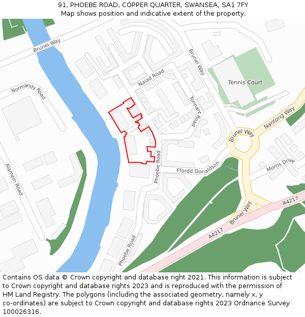 91, PHOEBE ROAD, COPPER QUARTER, SWANSEA, SA1 7FY: Location map and indicative extent of plot