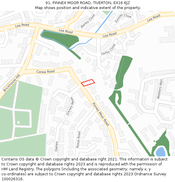 91, PINNEX MOOR ROAD, TIVERTON, EX16 6JZ: Location map and indicative extent of plot