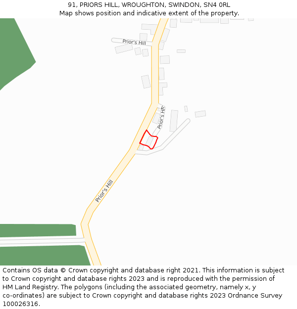 91, PRIORS HILL, WROUGHTON, SWINDON, SN4 0RL: Location map and indicative extent of plot