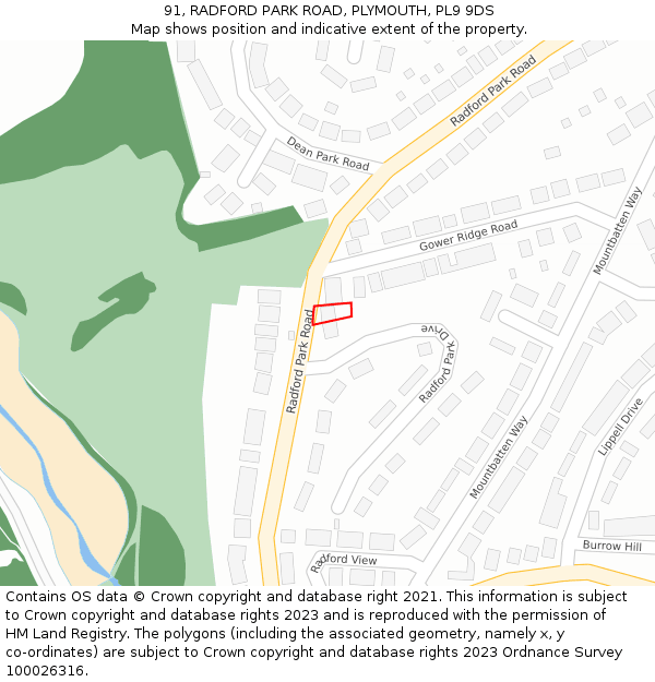 91, RADFORD PARK ROAD, PLYMOUTH, PL9 9DS: Location map and indicative extent of plot