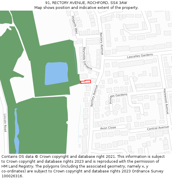 91, RECTORY AVENUE, ROCHFORD, SS4 3AW: Location map and indicative extent of plot