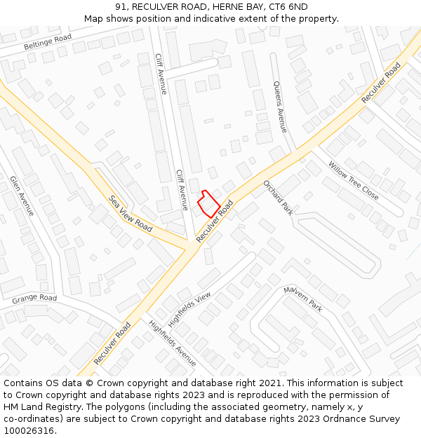 91, RECULVER ROAD, HERNE BAY, CT6 6ND: Location map and indicative extent of plot