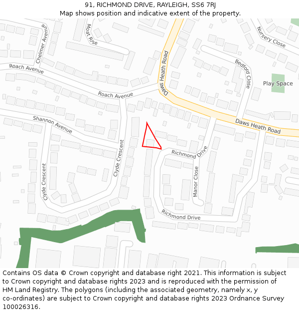 91, RICHMOND DRIVE, RAYLEIGH, SS6 7RJ: Location map and indicative extent of plot