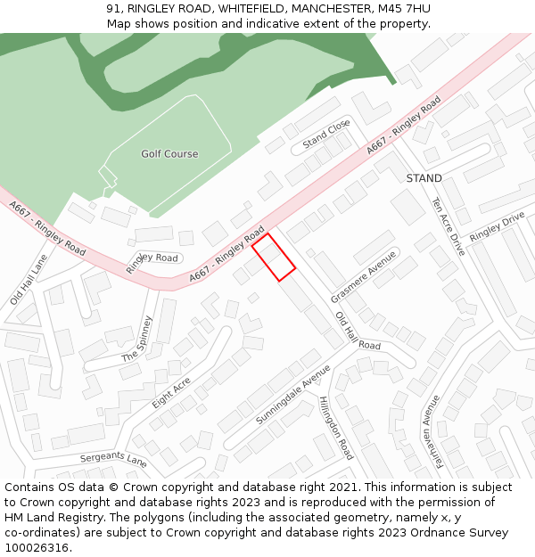 91, RINGLEY ROAD, WHITEFIELD, MANCHESTER, M45 7HU: Location map and indicative extent of plot