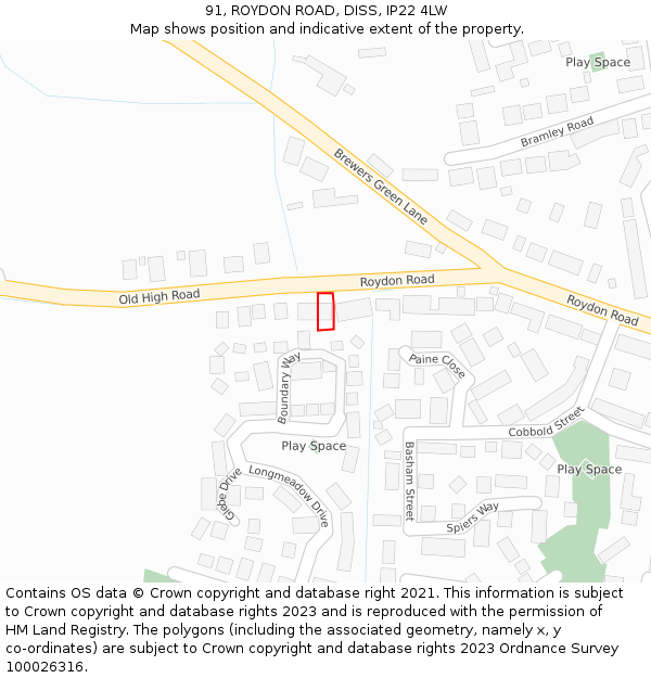 91, ROYDON ROAD, DISS, IP22 4LW: Location map and indicative extent of plot