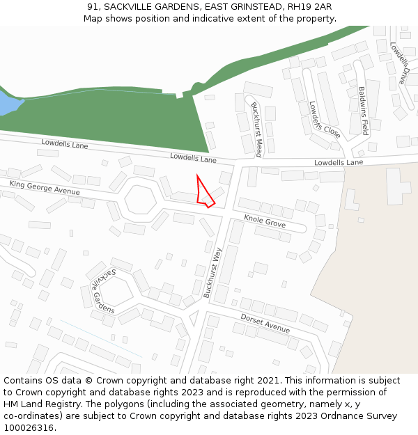 91, SACKVILLE GARDENS, EAST GRINSTEAD, RH19 2AR: Location map and indicative extent of plot