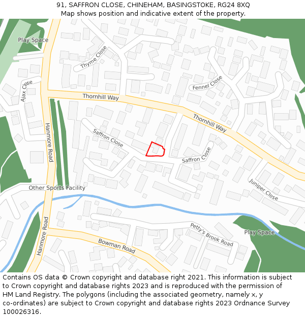 91, SAFFRON CLOSE, CHINEHAM, BASINGSTOKE, RG24 8XQ: Location map and indicative extent of plot