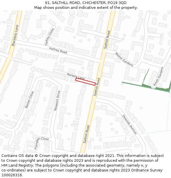 91, SALTHILL ROAD, CHICHESTER, PO19 3QD: Location map and indicative extent of plot