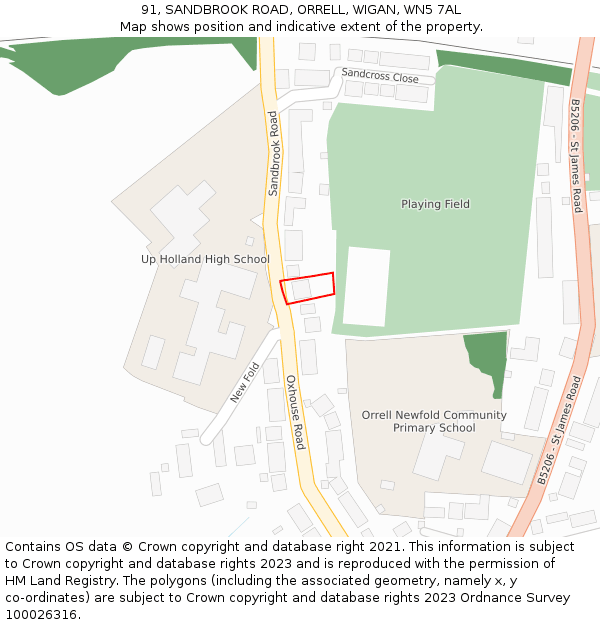 91, SANDBROOK ROAD, ORRELL, WIGAN, WN5 7AL: Location map and indicative extent of plot