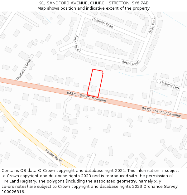 91, SANDFORD AVENUE, CHURCH STRETTON, SY6 7AB: Location map and indicative extent of plot