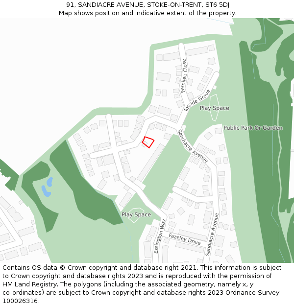 91, SANDIACRE AVENUE, STOKE-ON-TRENT, ST6 5DJ: Location map and indicative extent of plot