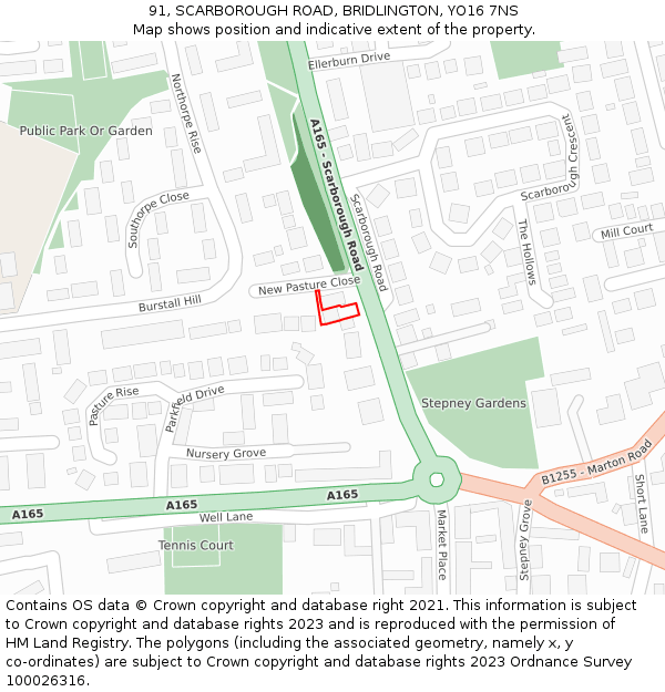 91, SCARBOROUGH ROAD, BRIDLINGTON, YO16 7NS: Location map and indicative extent of plot