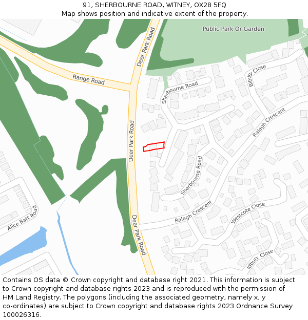 91, SHERBOURNE ROAD, WITNEY, OX28 5FQ: Location map and indicative extent of plot