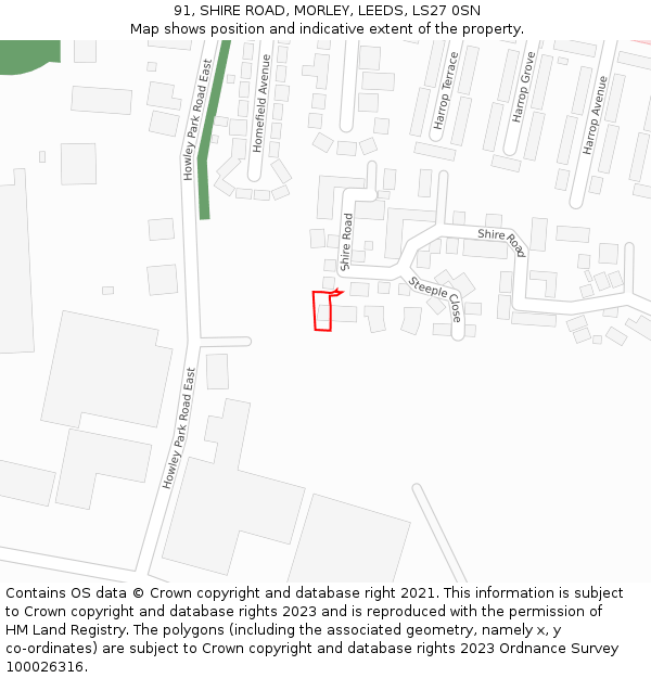 91, SHIRE ROAD, MORLEY, LEEDS, LS27 0SN: Location map and indicative extent of plot