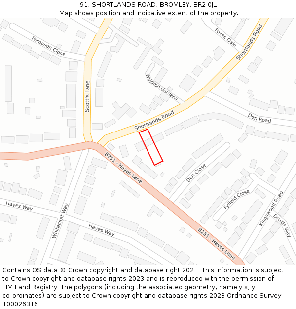 91, SHORTLANDS ROAD, BROMLEY, BR2 0JL: Location map and indicative extent of plot