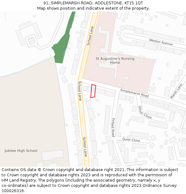 91, SIMPLEMARSH ROAD, ADDLESTONE, KT15 1QT: Location map and indicative extent of plot