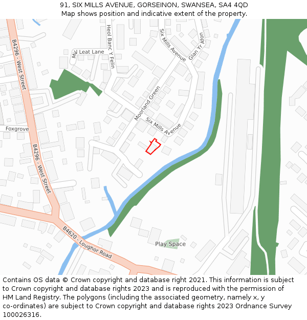 91, SIX MILLS AVENUE, GORSEINON, SWANSEA, SA4 4QD: Location map and indicative extent of plot