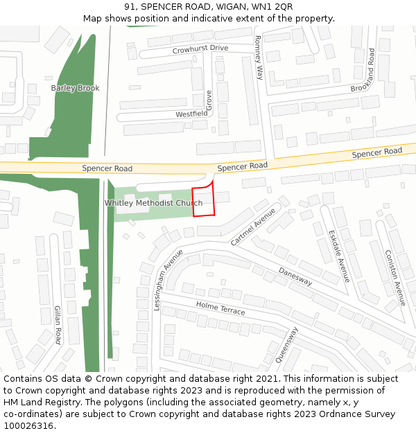 91, SPENCER ROAD, WIGAN, WN1 2QR: Location map and indicative extent of plot