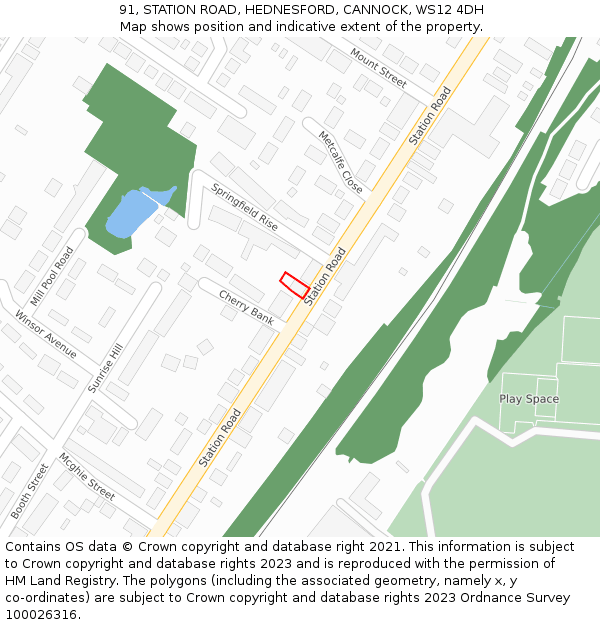 91, STATION ROAD, HEDNESFORD, CANNOCK, WS12 4DH: Location map and indicative extent of plot