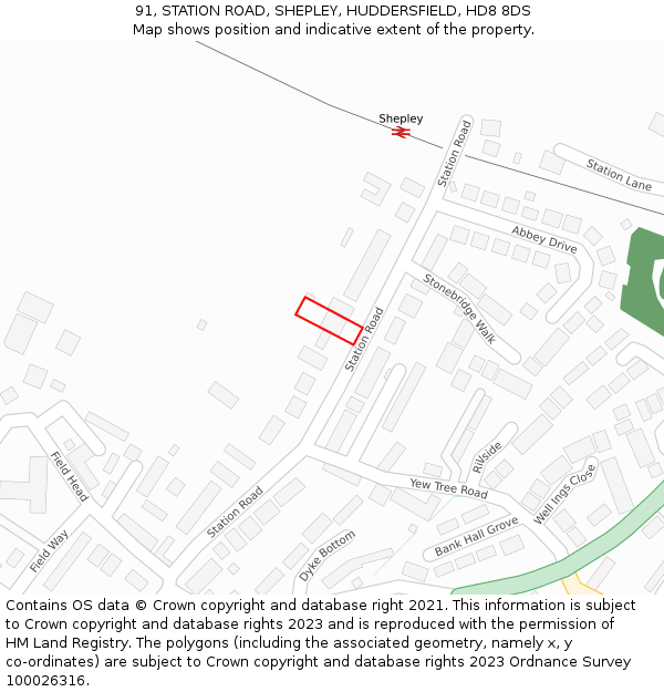 91, STATION ROAD, SHEPLEY, HUDDERSFIELD, HD8 8DS: Location map and indicative extent of plot