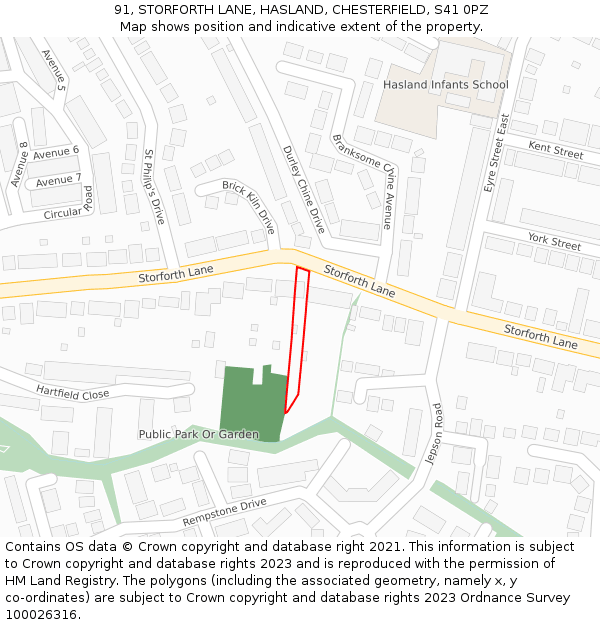 91, STORFORTH LANE, HASLAND, CHESTERFIELD, S41 0PZ: Location map and indicative extent of plot