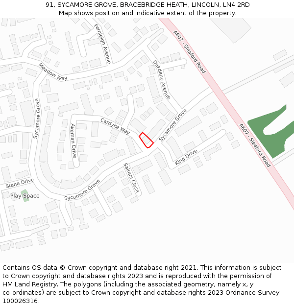 91, SYCAMORE GROVE, BRACEBRIDGE HEATH, LINCOLN, LN4 2RD: Location map and indicative extent of plot