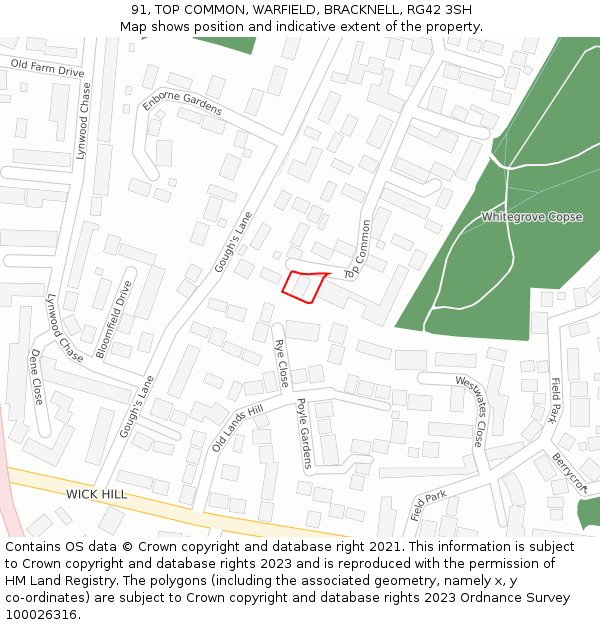 91, TOP COMMON, WARFIELD, BRACKNELL, RG42 3SH: Location map and indicative extent of plot