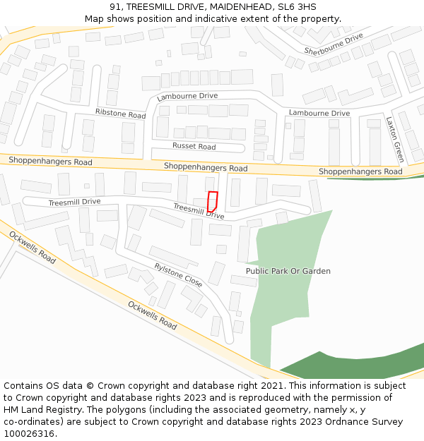 91, TREESMILL DRIVE, MAIDENHEAD, SL6 3HS: Location map and indicative extent of plot