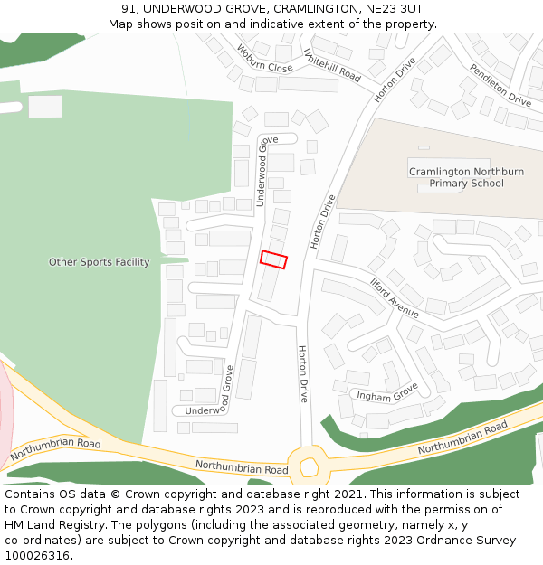 91, UNDERWOOD GROVE, CRAMLINGTON, NE23 3UT: Location map and indicative extent of plot