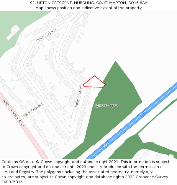 91, UPTON CRESCENT, NURSLING, SOUTHAMPTON, SO16 8AA: Location map and indicative extent of plot